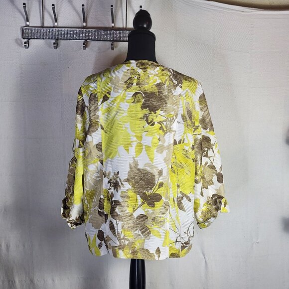 Alfred Dunner Citron Yellow Brown Floral Pearlized Button Up Poly Shacket Sz 16 - Picture 9 of 16
